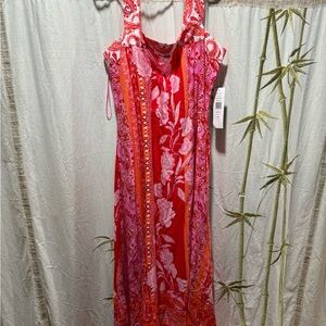 MSK Red and Pink Floral Maxi Dress